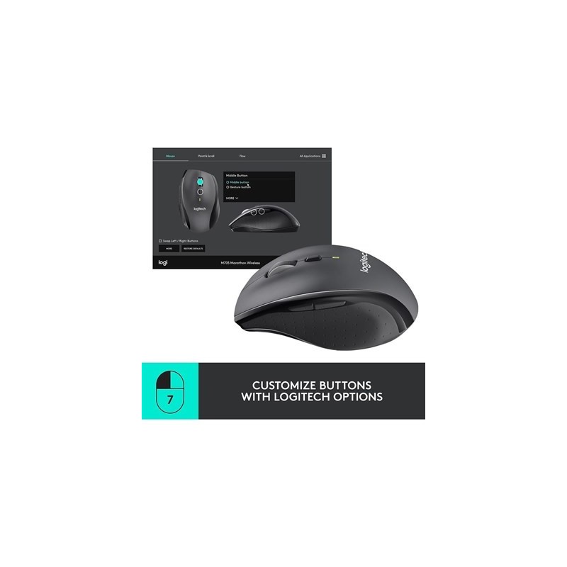 Logitech Marathon Mouse M705 1000 DPI, 2.4GHz Wireless, 5 Buttons, Hyper-Fast Scroll, Graphite 3 imsaal.pk